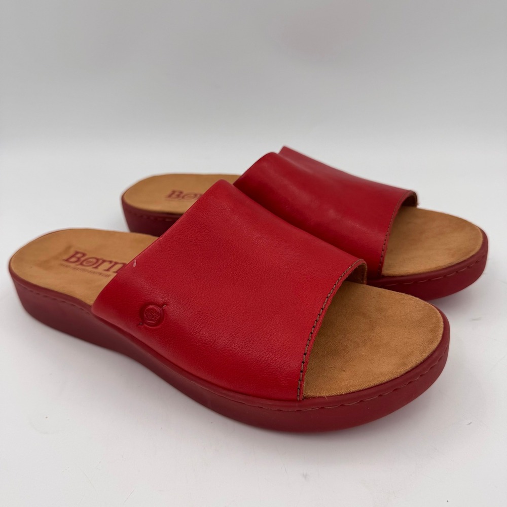 NWOT Børn Ottawa Sandals Red Leather Slides Flat Platform Comfort Open Toe 10M